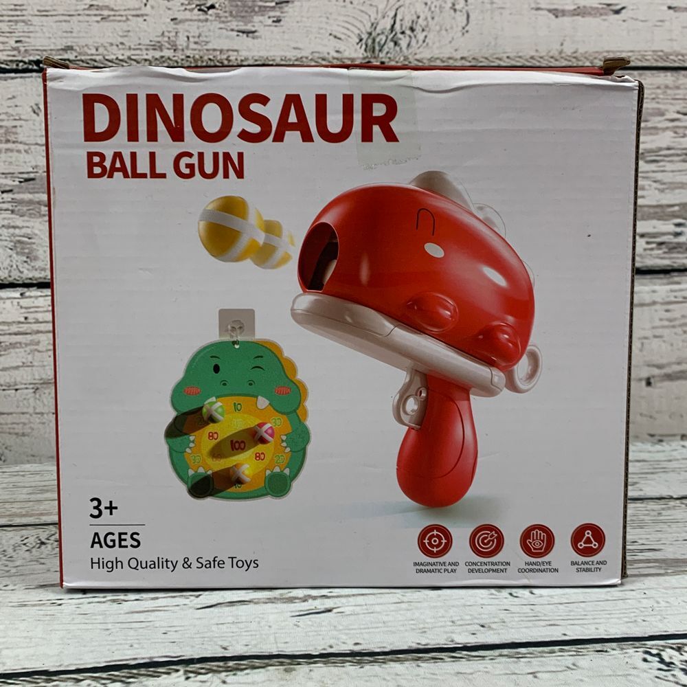 Dinosaur Sticky Ball‎ Gun Toy - Dartboard Target Shooting Launcher - Open Box